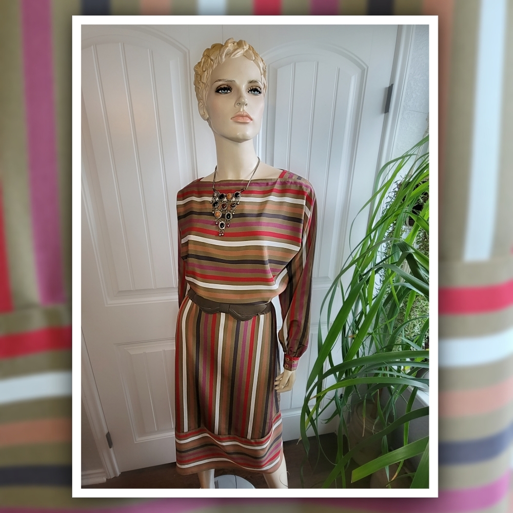 Vintage 70s 80s Sasson women's multicolor striped boat neck secretary dr…